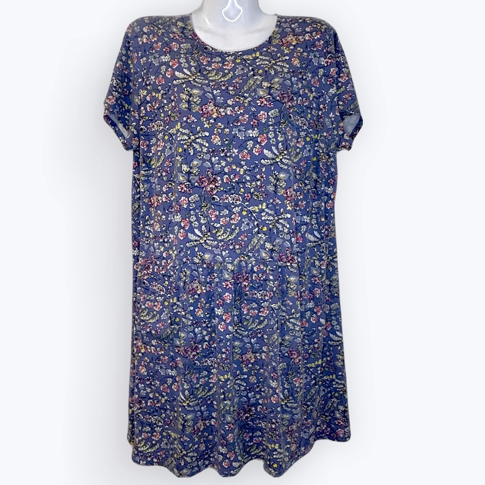 J. Jill ~ L ~ Shirred-Waist Knit Dress ~ Seaport Classic Woodblock